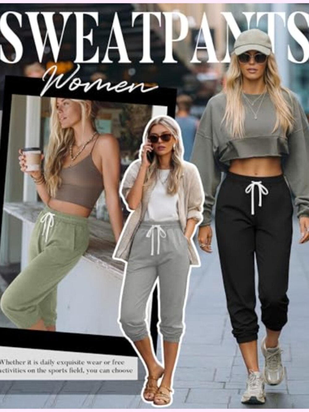 3 Pack Women's Capri Sweatpants Joggers High Waisted Athletic Lounge Pants with - Picture 2 of 6